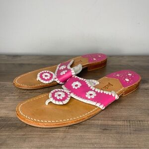 Jack Rogers Palm Beach Pink Leather Floral Thong Sandals for Women size 8
